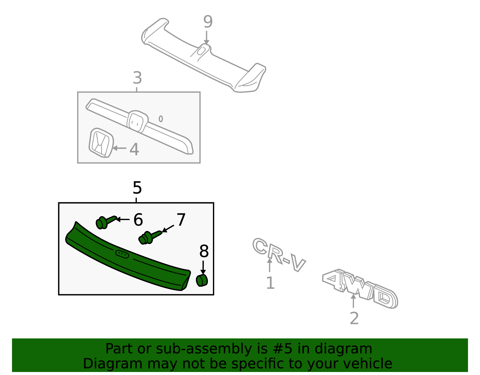 5分割のE 74895-SXS-A01ZP - Genuine Honda Parts