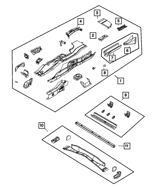« 5115496AA – Frames and Bumpers : Cuvette Du Plancher Arrière Renfort, Côté Droit pour Mopar Image »