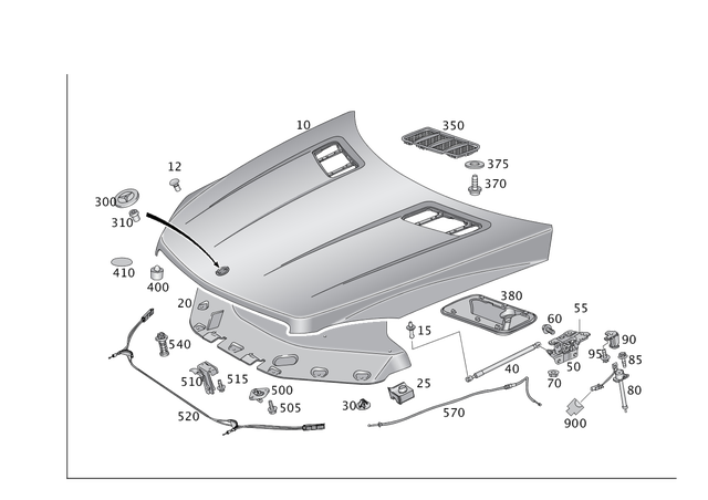 166682022664 - Detachable Parts: Dampening, Hood for Mercedes-Benz: GL350, GL450, GL550, GL63 AMG, GLE300d, GLE350, GLE400, GLE43 AMG, GLE450 AMG, GLE550e, GLE63 AMG, GLE63 AMG S, GLS350d, GLS450, GLS550, GLS63 AMG, ML250, ML350, ML400, ML550, ML63 AMG Image image