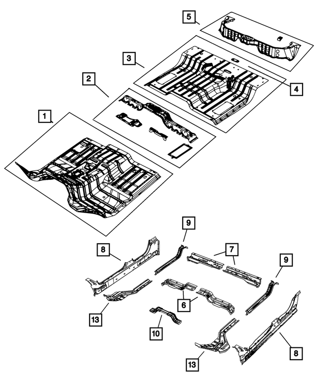 55372348AA - Body Sheet Metal Except Doors: Rear Floor Pan Panel for Mopar Image
