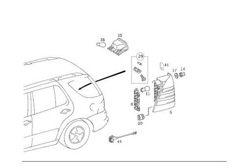 Rear Lamps, Additional Stop Light, and License Plate Lamp for 2000 Mercedes-Benz ML320 #1