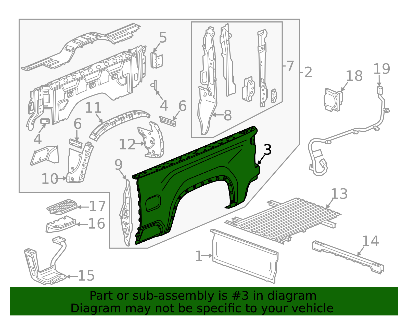2020-2025 Chevrolet Driver Side Pickup Box Outer Side Panel