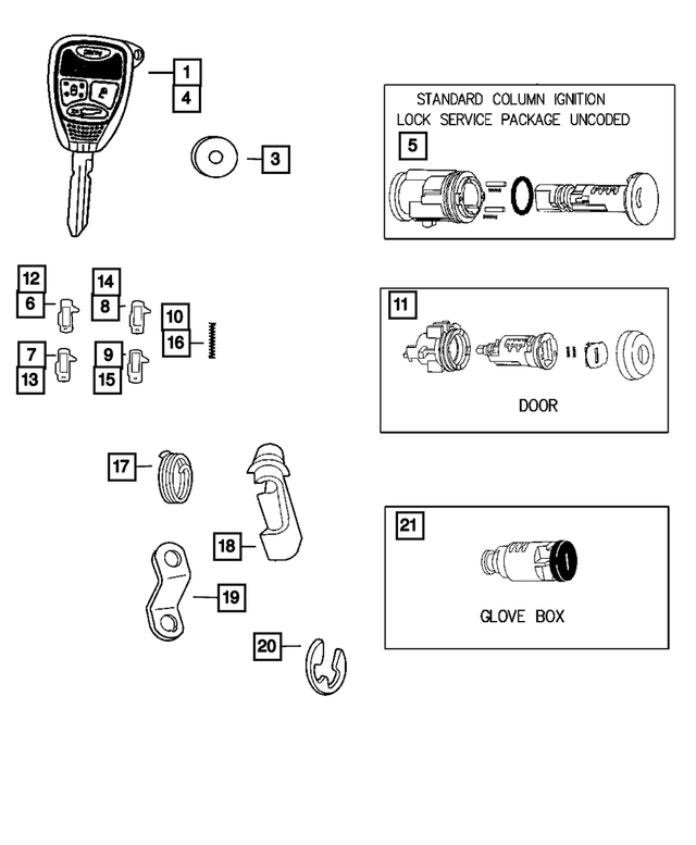 68273337AB - Wiper/Lock Cylinder and Keys: Blank With Transmitter Key for Mopar Image