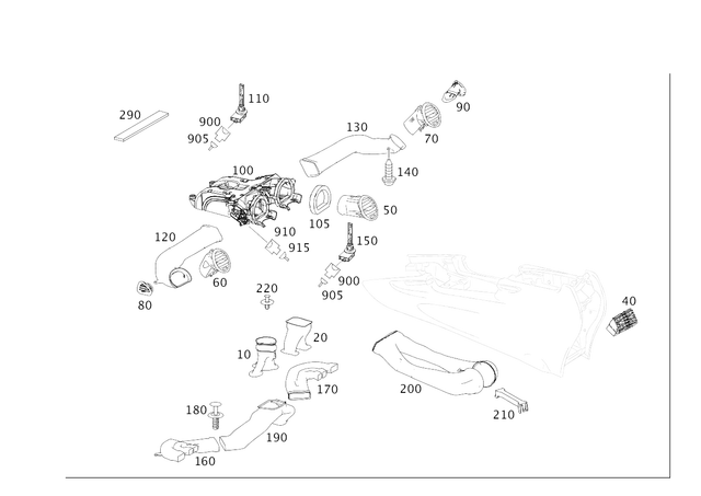 1648313446 - Heating and Ventilation: Air Duct for Mercedes-Benz: GL320, GL550, ML320, ML350, ML450, ML500, ML550, ML63 AMG Image image