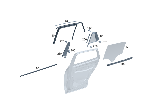 2947357900 - Rear Door: Side Window Pane, Tinted for Mercedes-Benz: EQE 350 SUV, EQE 350+ SUV, EQE 500 SUV, EQE AMG SUV Image image