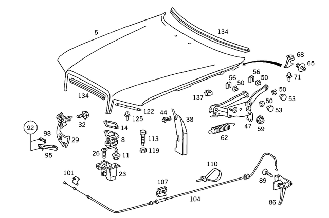 1268804657 - Attachment Parts: Engine Hood for Mercedes-Benz: 280S, 280SE, 280SEL, 300SE, 300SEL, 380SE, 380SEL, 560SEL Image image