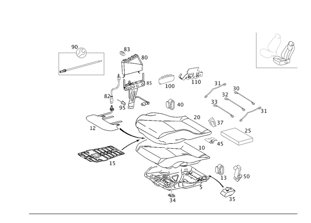 2039103950 - Driver Seat: Padding for Mercedes-Benz: C230, C240, C280, C32 AMG, C320, C350, C55 AMG Image