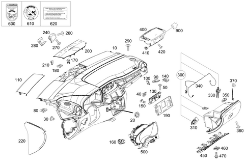 Instrument Panel and Gloves Compartment Box with Passenger Air Bag for 2015 Mercedes-Benz B Electric Drive #0