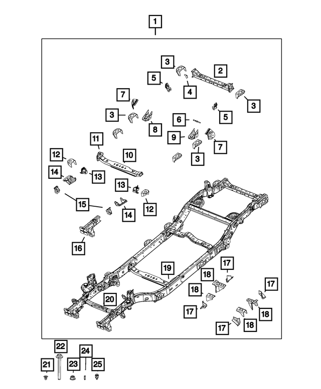 68733695AA - Frame, Bumper and Fascia: Chassis Frame for Mopar Image image