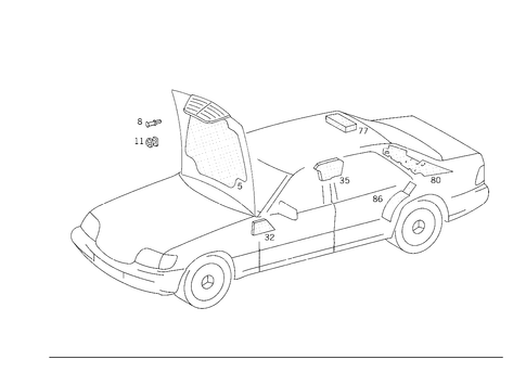 Insulation in Engine Compartment, on Roof Rail and Rear End Pillar for 1985 Mercedes-Benz 500SEL #0