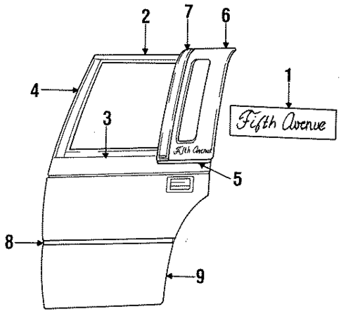 Exterior Trim - Rear Door for 1990 Chrysler New Yorker #0