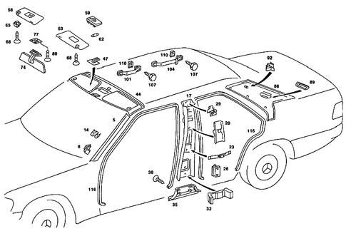 Roof Attachment Parts, Door Edge Guard Sections, Panelling for 1989 Mercedes-Benz 190 E #1