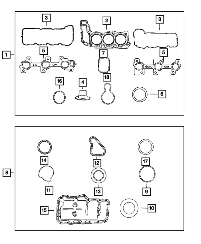 68003564AA - 3.7L Gas; Engine: Engine Upper Gasket Package for Mopar Image