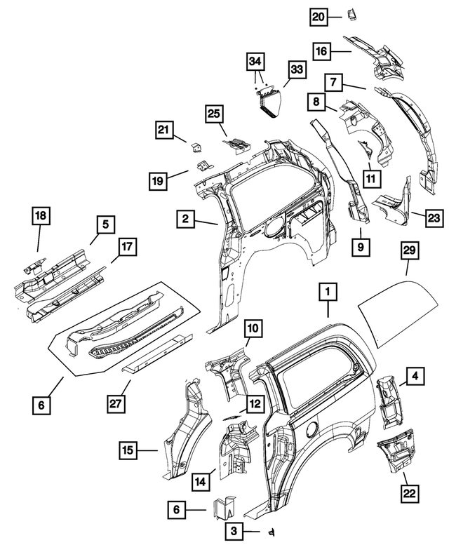 4894699AP - Body Sheet Metal Except Doors: Quarter Inner Panel, Left for Mopar Image