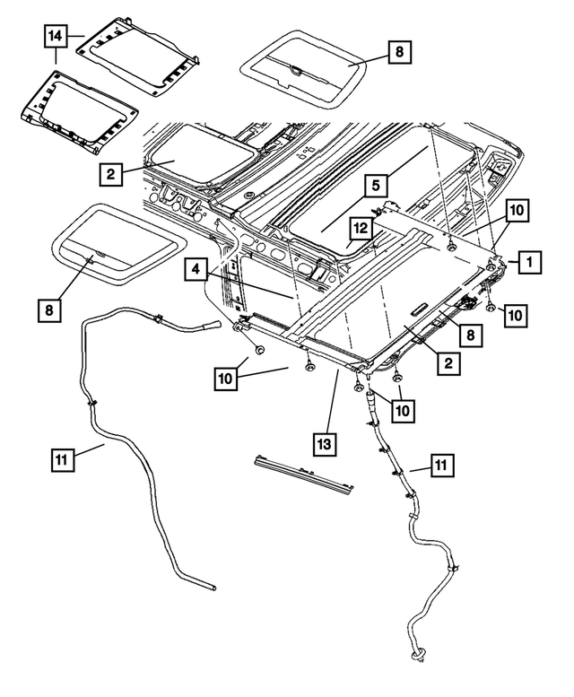 55369058AE - Body Sheet Metal Except Doors: Sunroof Glass, Right Rear for Mopar Image image