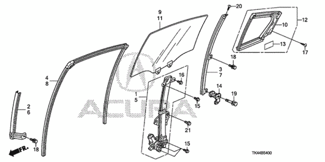 Rear Door Glass - Regulator for 2011 Acura TL #0