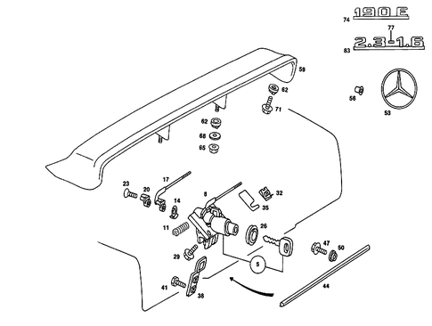 Rear Lid Latch-Type Lock, Rear Lid Attachment Parts for 1986 Mercedes-Benz 190 E #0