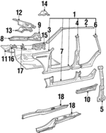 9126981 - Body: Floor Pan Bracket for Volvo: 940, 960, S90, V90 Image