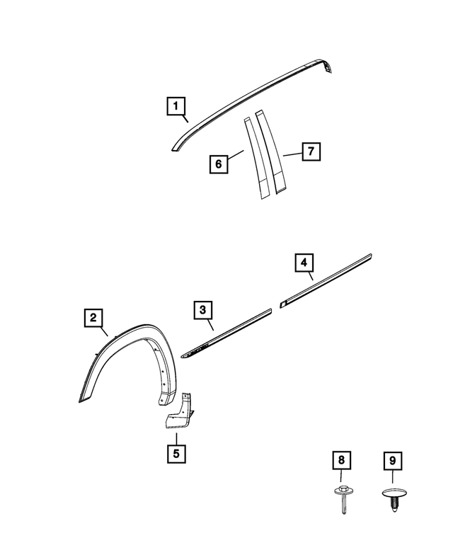 « 6QE31SZ0AB – Exterior Ornamentation : Porte Arrière Moulure, Côté Gauche pour Mopar Image »