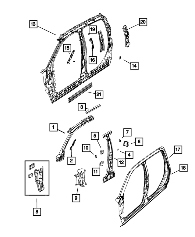 55372481AA - Body Sheet Metal Except Doors: Roof Rail Reinforcement, Left for Mopar Image image