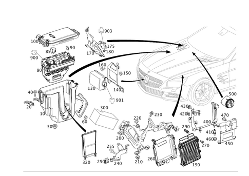 Control Units, Fuse Boxes and Relays in Engine Compartment for 2020 Mercedes-Benz SL550 #0