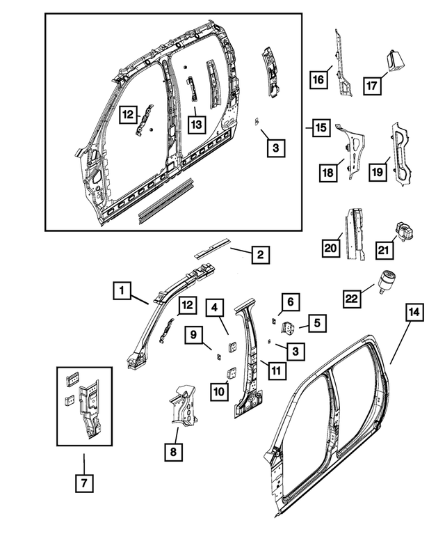 55112295AB - Body Sheet Metal Except Doors: C-Pillar Reinforcement, Left for Mopar Image
