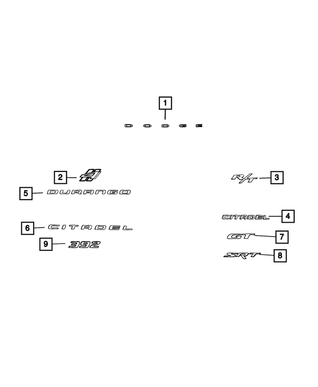 55112962AA - Exterior Ornamentation: Nameplate for Mopar Image image