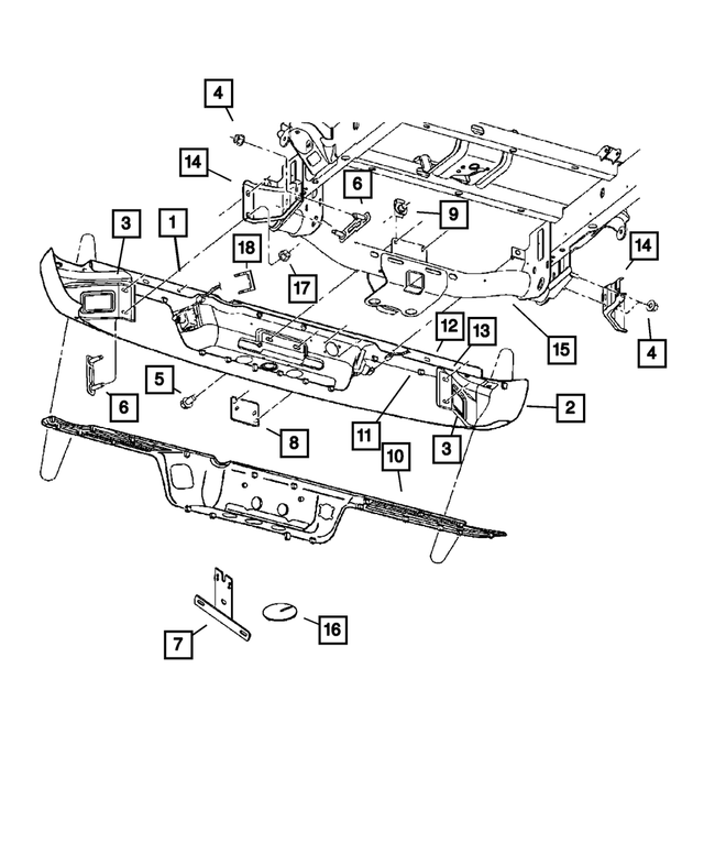 55077107AN - Frame, Bumper and Fascia: Rear Bumper for Mopar Image image