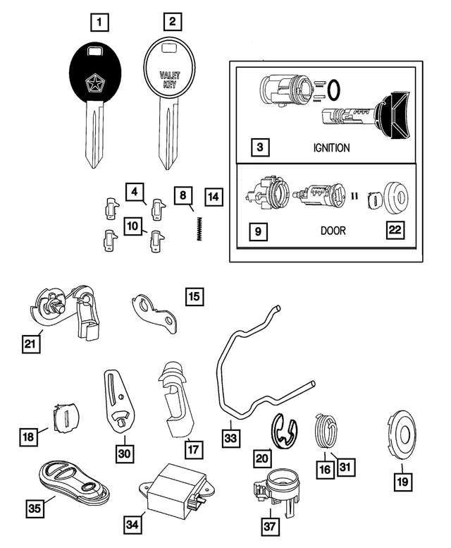 5019131AA - Wiper/Lock Cylinder and Keys: Valet Key for Mopar Image