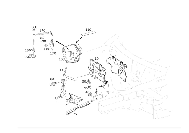 1726203500 - Cowl, Front Panel: Partition for Mercedes-Benz: SLC300, SLC43 AMG, SLK300, SLK350, SLK55 AMG Image image