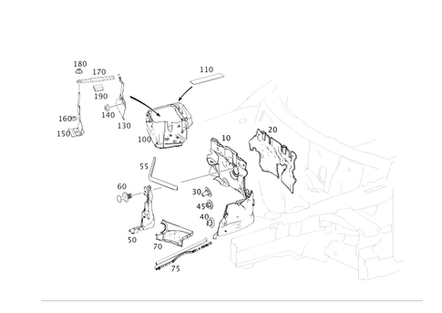 Engine Compartment Partition Panel, Wheelhouse Attachment Parts for 2020 Mercedes-Benz SLC43 AMG #0