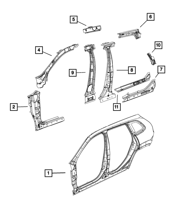 68289699AA - Body Sheet Metal Except Doors: A-pillar Reinforcement, Left Outer for Mopar Image