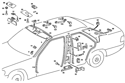 Roof Attachment Parts, Door Edge Guard Sections, Panelling for 1989 Mercedes-Benz 190 E #2