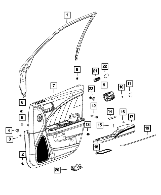 6YE071X9AB - : Front Door Trim Panel Assembly, Left for Mopar Image