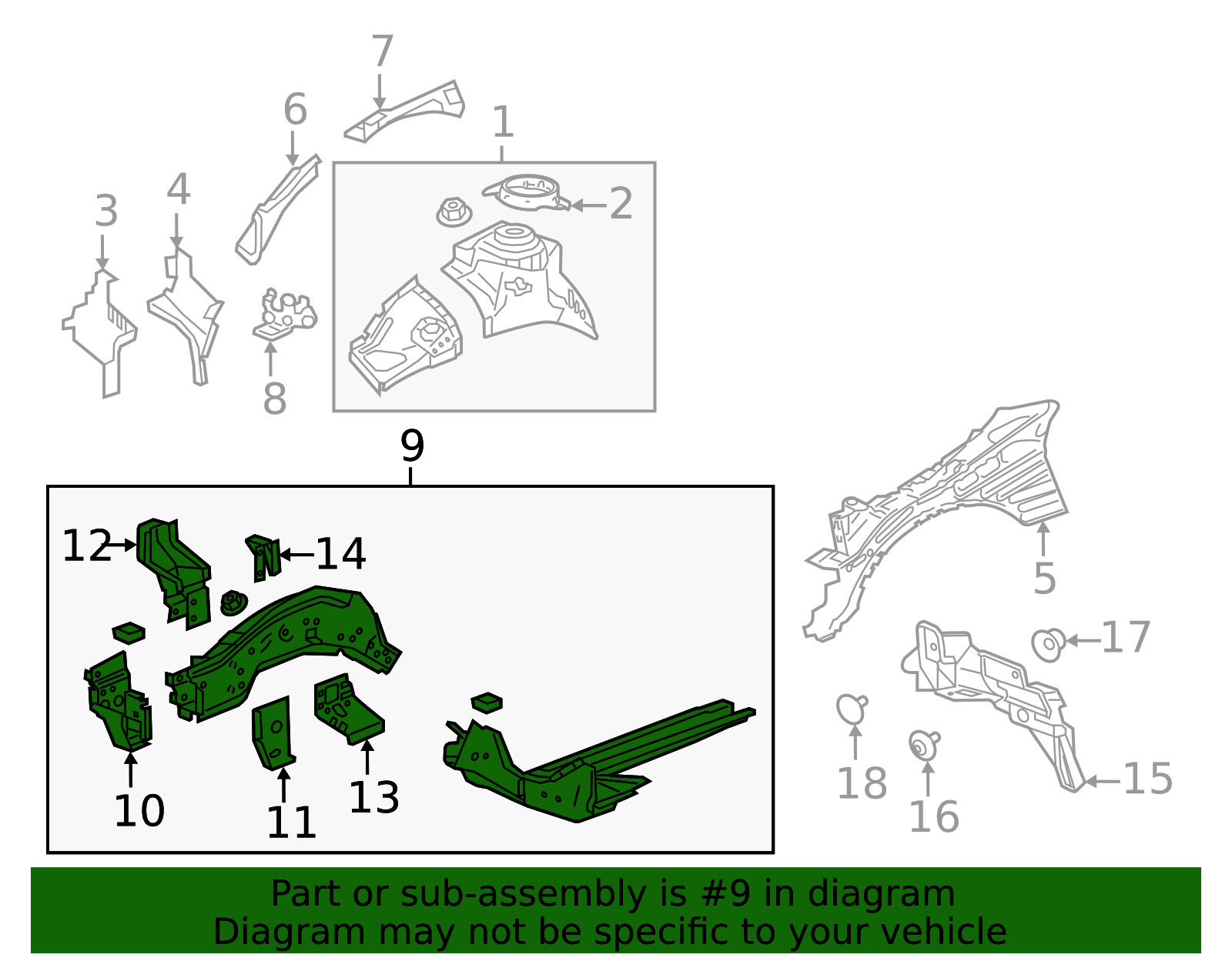 2010-2020 GM Passenger Side Front Fender Rail with Rivets 23213838 GM ...