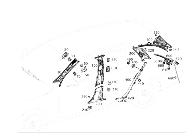 2136903225 - Trim and Lining: Trim, a-Pillar for Mercedes-Benz: E300, E350, E43 AMG, E53 AMG, E63 AMG S Image image