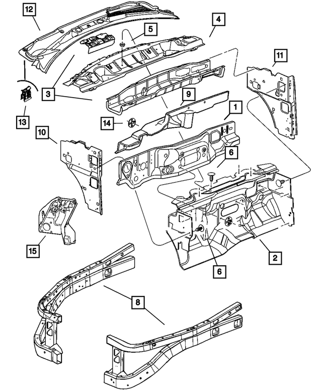 55362451AG - Body Sheet Metal Except Doors: Dash Panel for Mopar Image