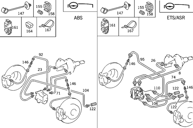 123420882864 - : Line for Mercedes-Benz: 190E, 250S, 250SE, 260E, 280E, 300SD, 300SL, 400SE, 400SEL, 450SEL, 500SEC, 500SEL, 500SL, 600SEL, 600SL, CLS500, CLS55 AMG, CLS550, CLS63 AMG, E420, E430, S420, SL320 Image