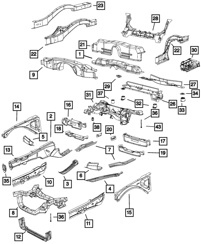 68504488AA - Frame, Bumper and Fascia: Front Side Rail Front Rail, Right for Mopar Image