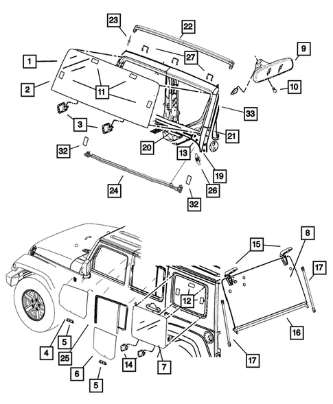 Glass and Interior Rear View Mirror for 2018 Jeep Wrangler JK #0