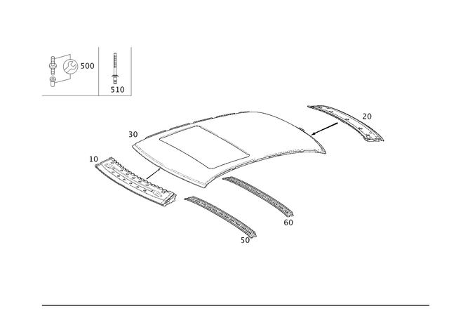 2036501201 - Roof: Roof Frame for Mercedes-Benz: C230, C240, C280, C32 AMG, C320, C350, C55 AMG Image image