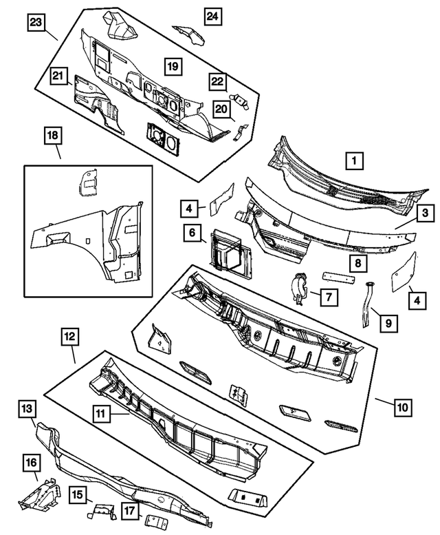4894160AE - Body Sheet Metal Except Doors: Cowl Panel Grille for Mopar Image