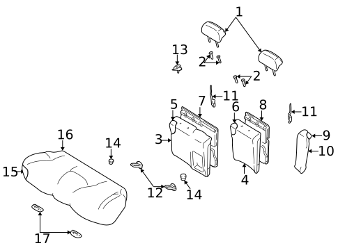 Rear Seat Components for 2001 Hyundai Elantra #0