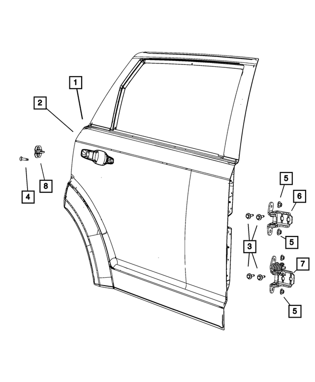 68040233AB - Doors, Door Mirrors and Related Parts: Rear Door, Left for Mopar Image