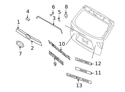 Exterior Trim - Lift Gate for 2011 Hyundai Veracruz #0
