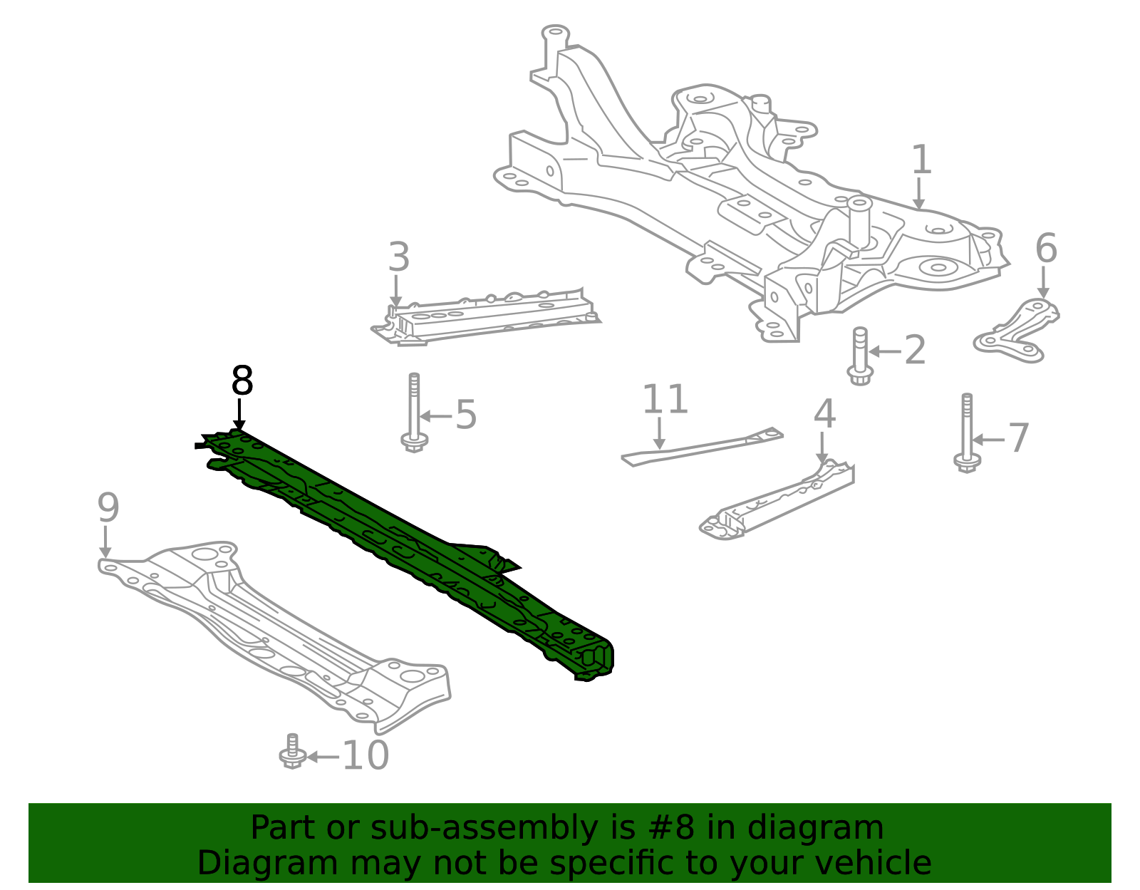 2011-2017 Lexus CT200h Frame Side Member Cross-Member 57104-47020