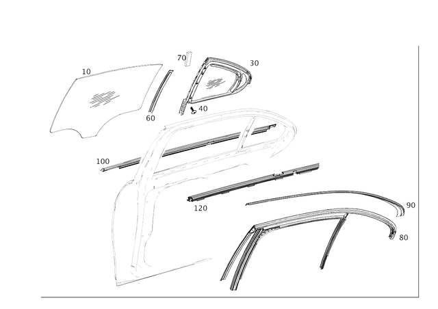 2137354800 - Rear Doors: Side Window Pane for Mercedes-Benz: E300, E350, E43 AMG Image image