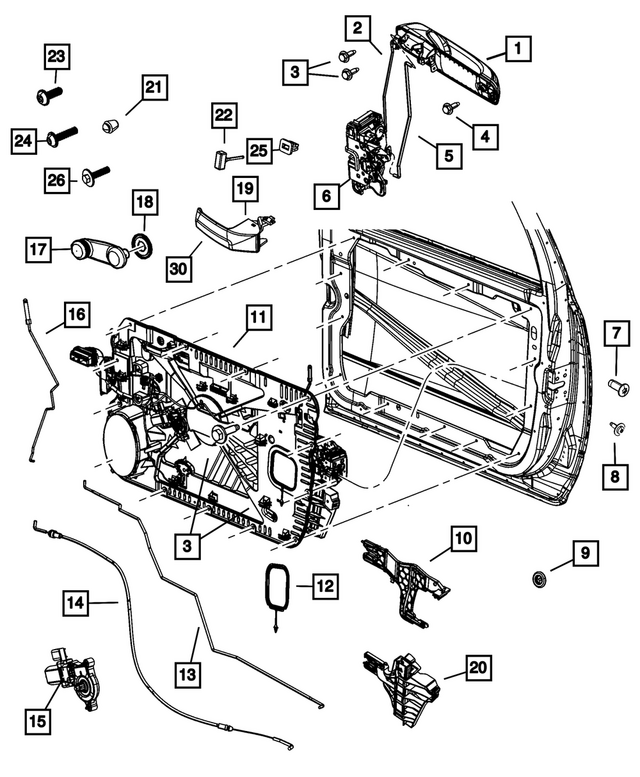 1UJ86LAUAJ - Doors, Door Mirrors and Related Parts: Exterior Door Handle, Right for Mopar Image