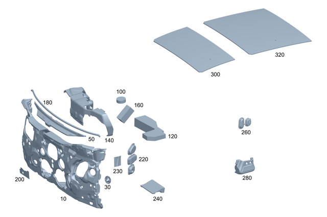 2966820000 - Instrument Panel/Center Console/Linings: Dampening, Firewall for Mercedes-Benz: EQE 350 SUV, EQE 350+ SUV, EQE 500 SUV, EQE AMG SUV, EQS 450 SUV, EQS 450+ SUV, EQS 580 SUV, Maybach EQS 680 SUV Image image