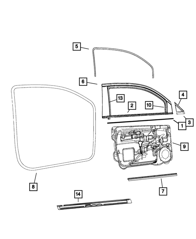 68070046AF - Doors, Door Mirrors and Related Parts: Front Door Glass Run Weatherstrip for Mopar Image